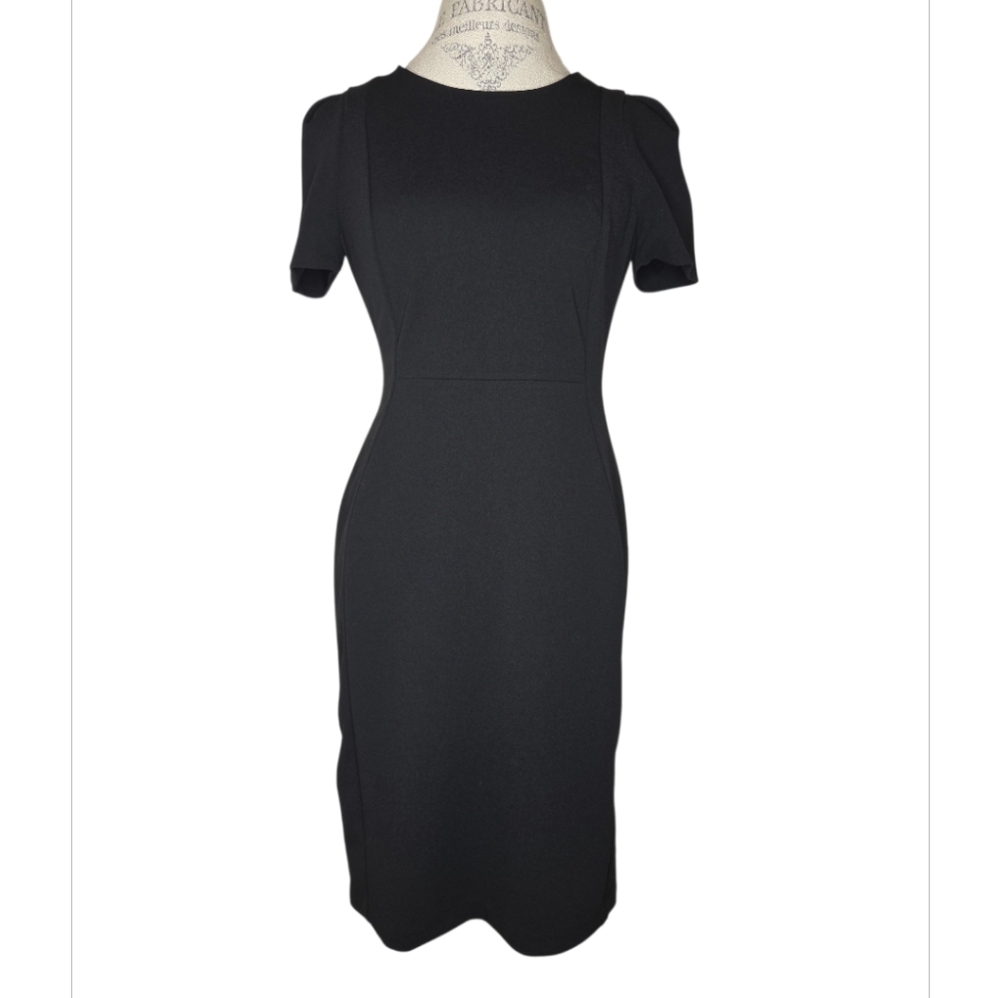 Calvin Klein Black Crepe Scuba Sheath Puff Sleeve Dress Size 10